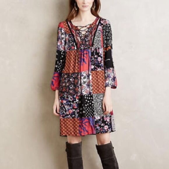Anthropologie One September Arcata Dress Boho Patchwork Multicolor  S - Picture 1 of 8